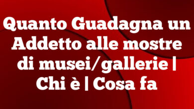 Quanto Guadagna un Addetto alle mostre di musei| Chi è | Cosa fa Quanto Guadagna un Addetto alle mostre di musei/gallerie
| Chi è | Cosa fa